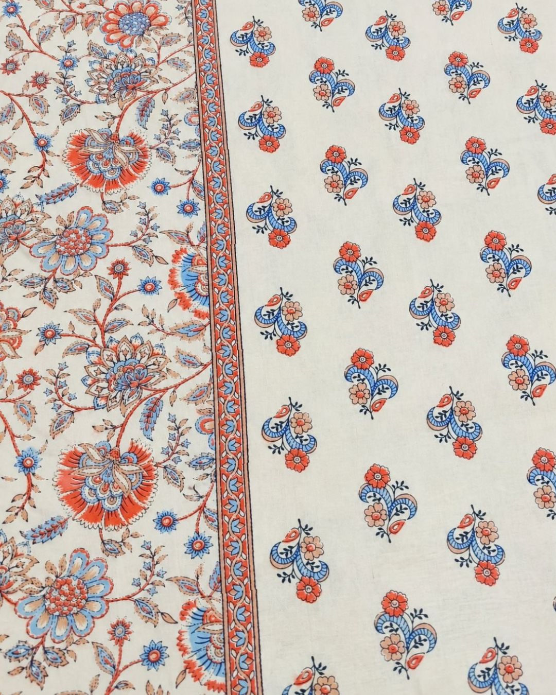 Cotton Mughal Floral Boota Print King Size Bedsheet