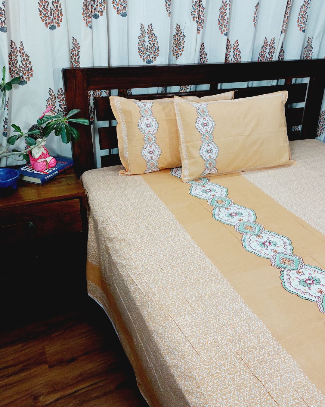 Cotton King Size Bedsheet Yellow Bal Print