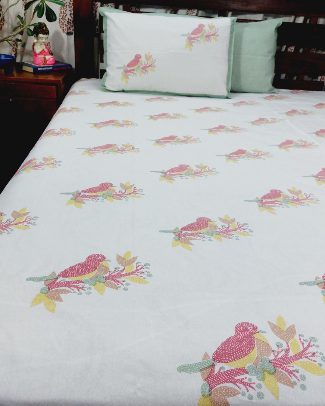 Cotton King Size Bedsheet Birds Floral Print