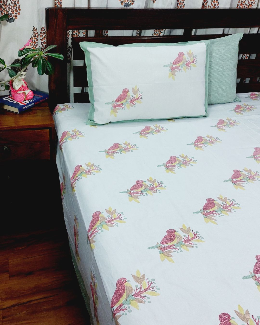 Cotton King Size Bedsheet Birds Floral Print