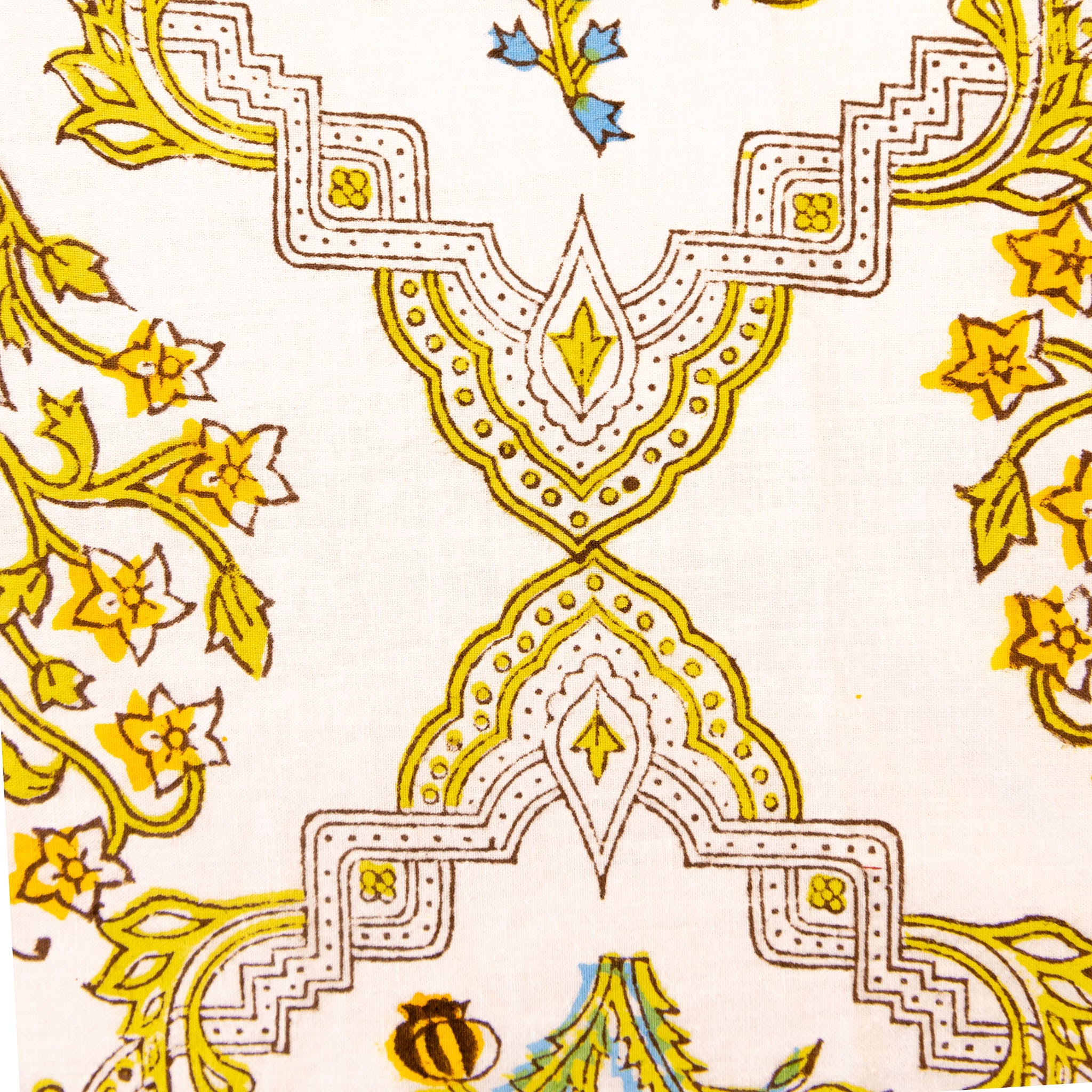 Fine Cotton King Size bedsheet Mustard-Green Floral Block Print