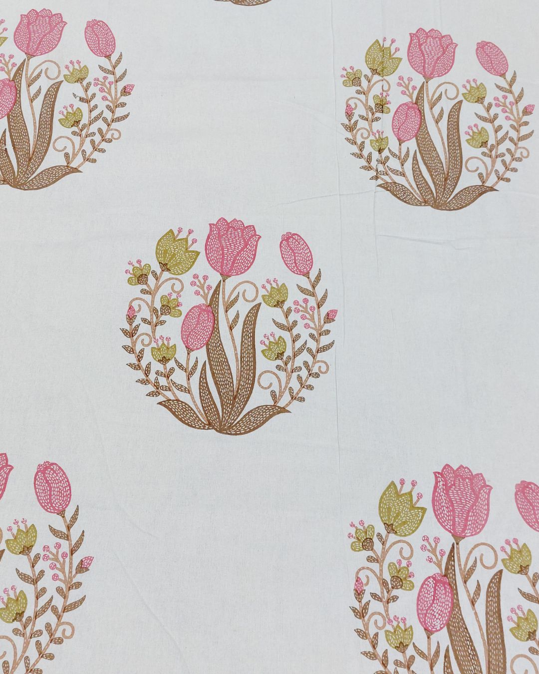 Cotton King Size Bedsheet  Brown  Pink Floral Butta Print