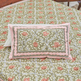 Cotton Pista Green Floral Jaal  King Size Bedsheet