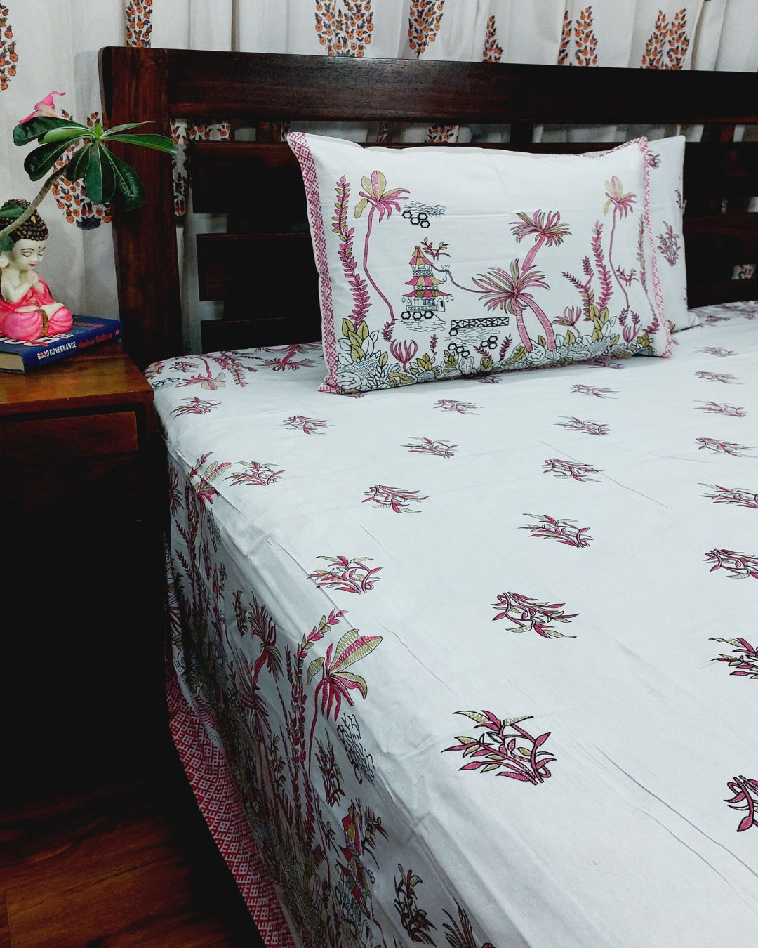 Cotton Pink Village Print  King Size Bedsheet