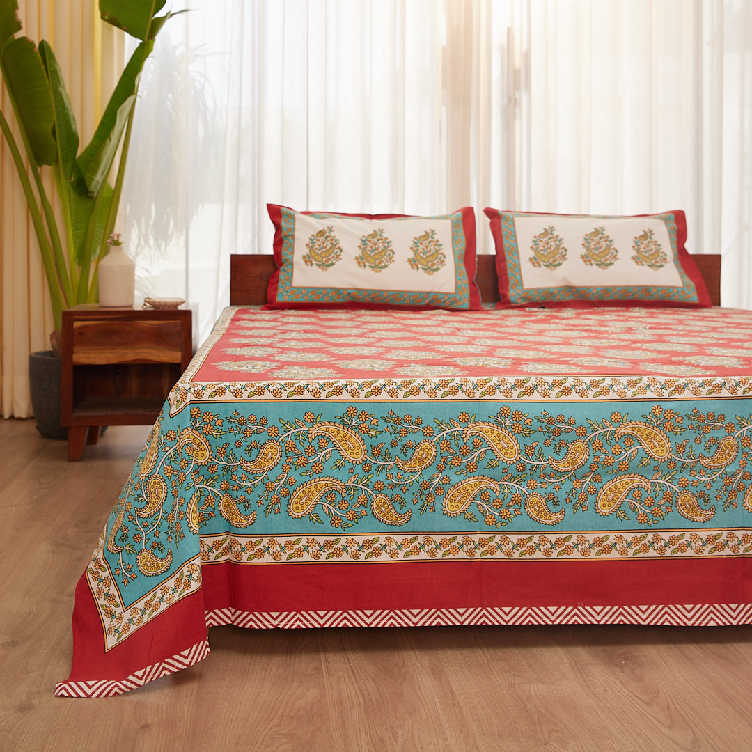 Cotton Red Paisley King Size Bedsheet