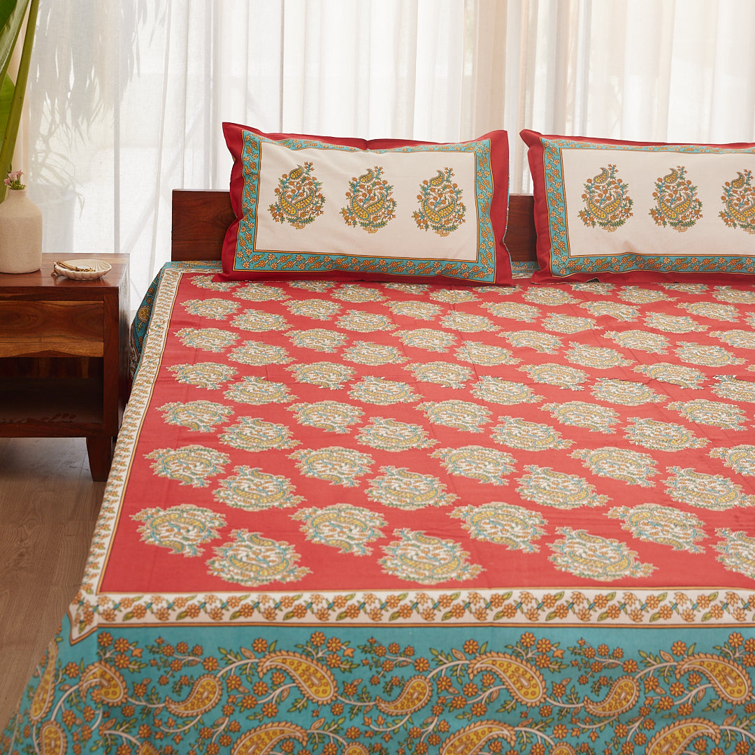 Cotton Red Paisley King Size Bedsheet