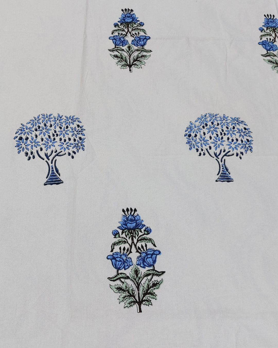 Cotton Medium Size Bedsheet Blue Floral Block Print
