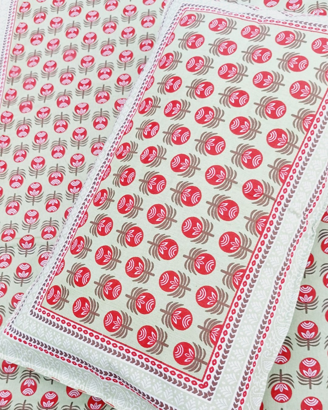 Cotton Single Bedsheet with Pillow Grey Green  Floral Jaal Print