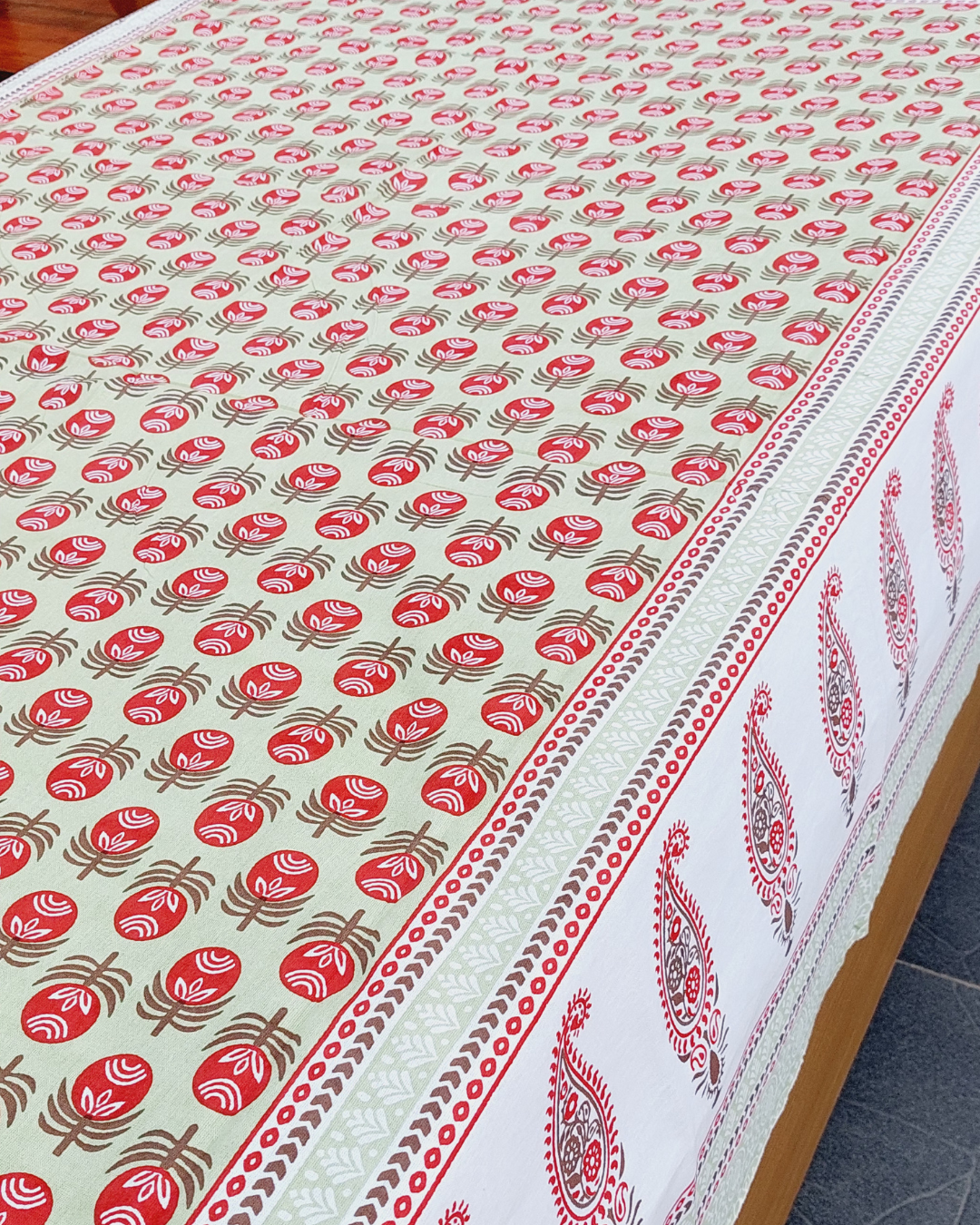 Cotton Single Bedsheet with Pillow Grey Green  Floral Jaal Print