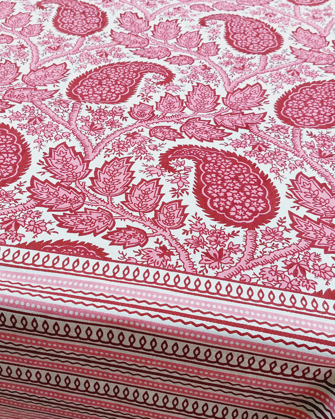 Cotton Single Bedsheet-Pink Paisley Floral Jaal