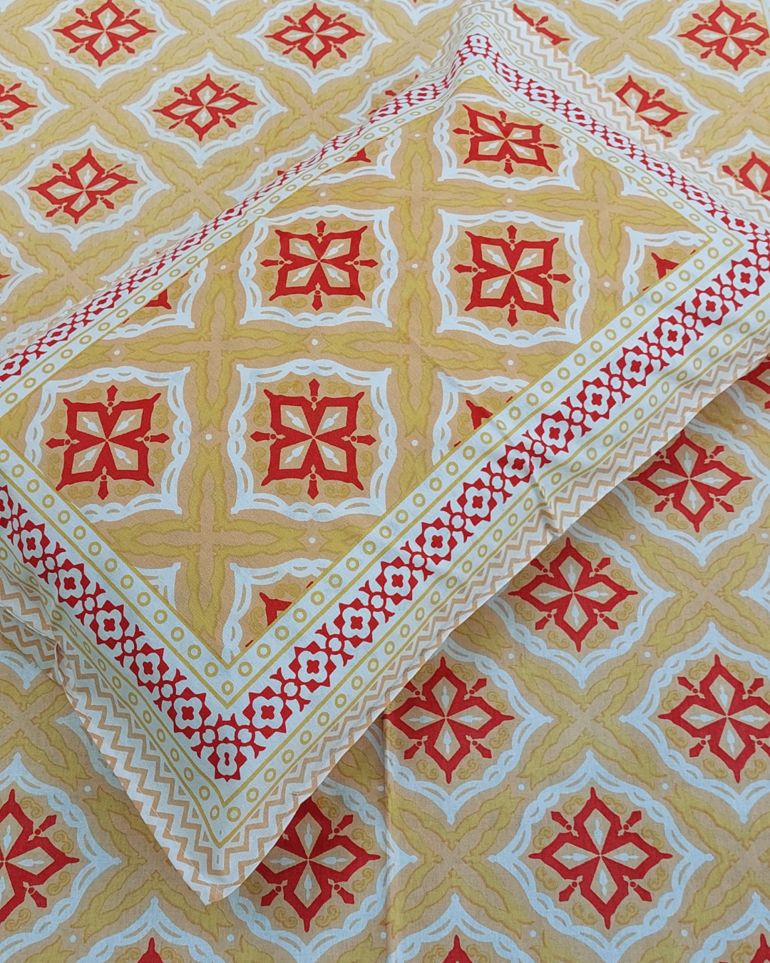Cotton Single Bed Sheet Yellow Red Geometric Print