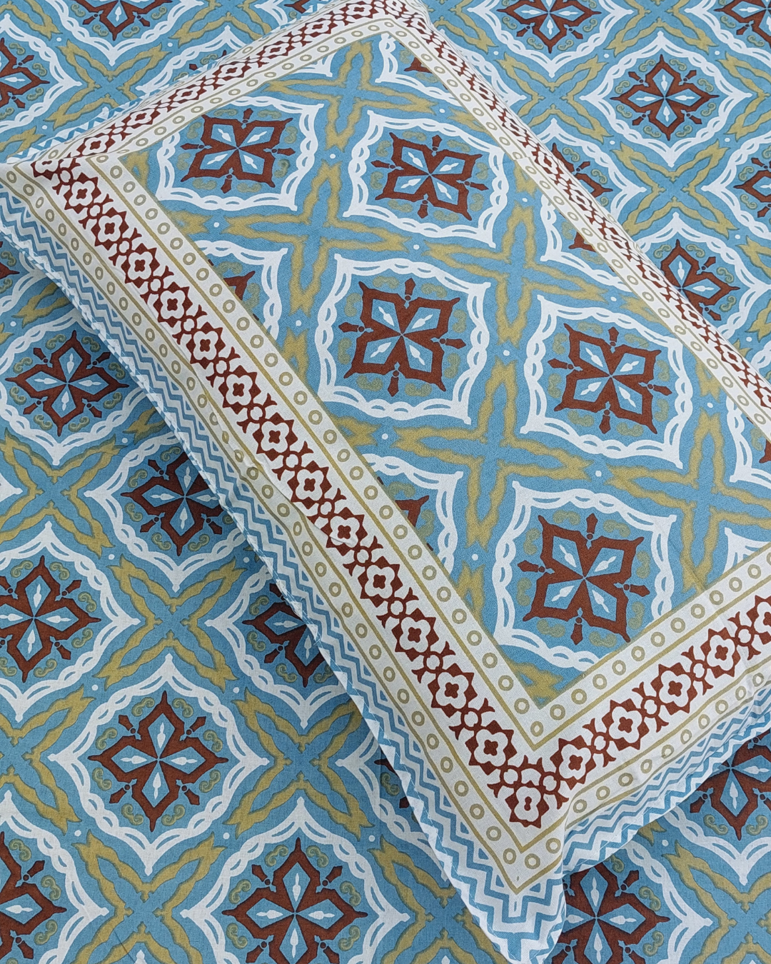 Cotton Single Bed Sheet Yellow Red Geometric Print