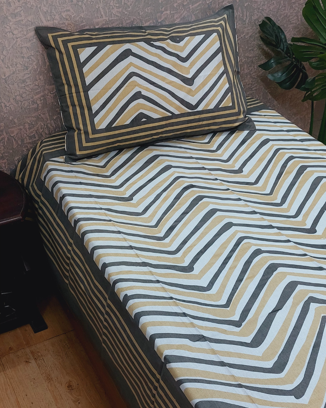 Cotton Jaipuri Heritage Yellow-Grey Single Bedsheet