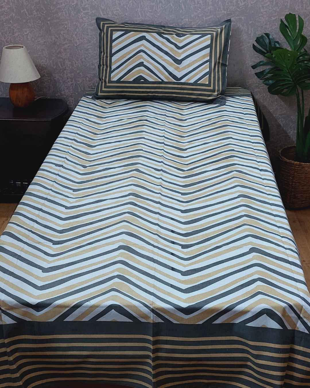 Cotton Jaipuri Heritage Yellow-Grey Single Bedsheet