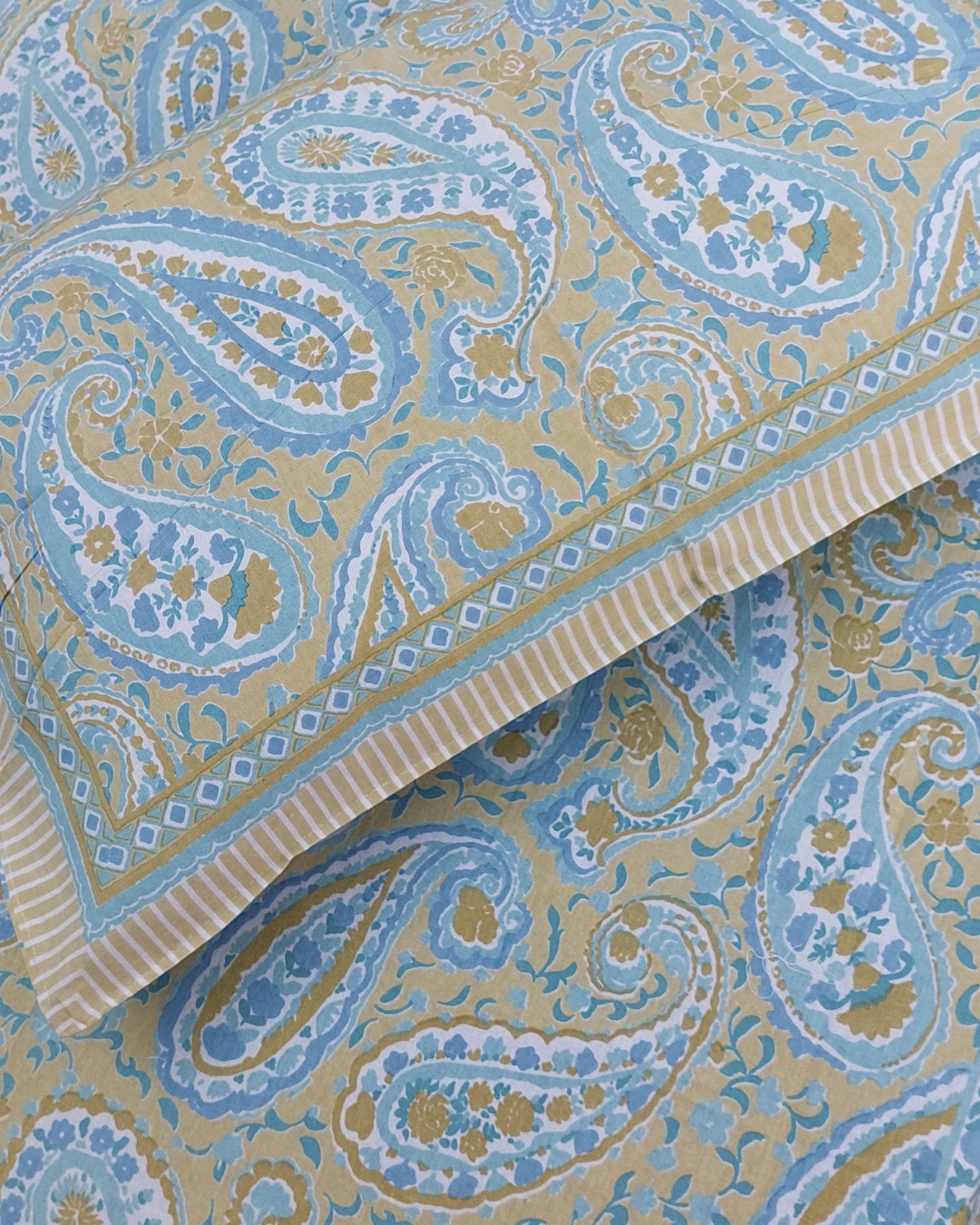 Cotton Single Bed Sheet Moss Green  paisley Print