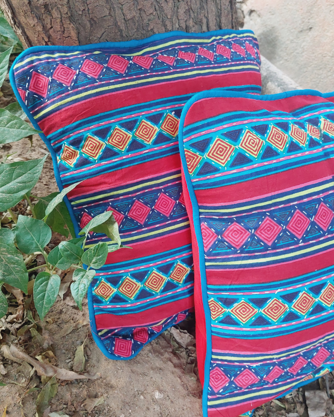 Cotton Cushion Cover triangle Kantha Patch Work Bagru Print