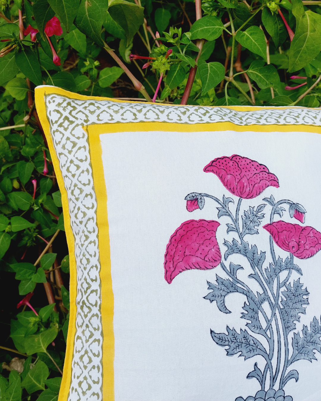 Cotton Cushion Cover Pink Grey Tulip Boota Block Print