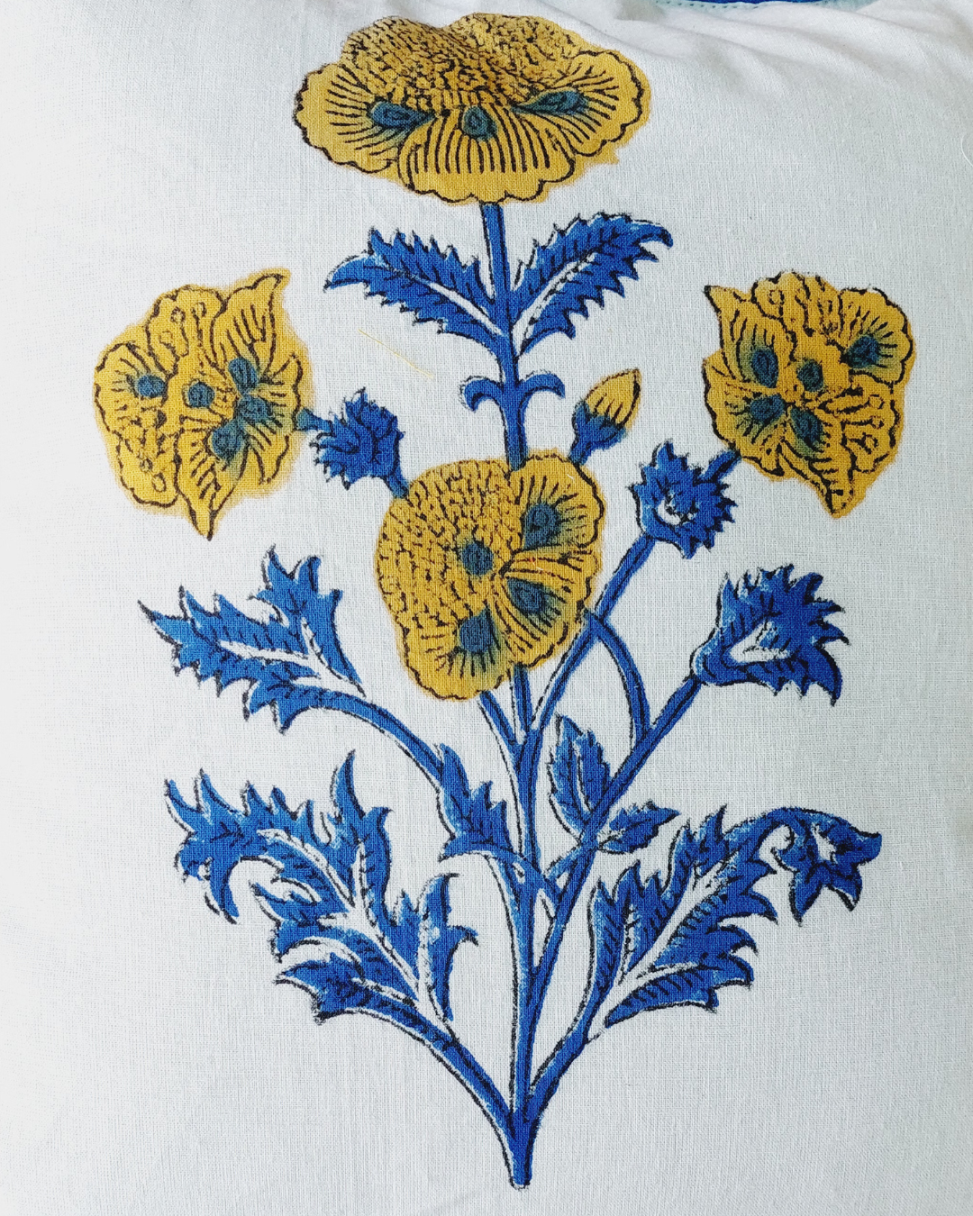 Cotton Cushion Cover Orange Blue Floral Boota Block Print