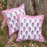 Cotton Cushion Cover Pink Orchids Floral Block Print