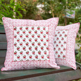 Cotton Cushion Cover Red Cherry Blossom Floral Block Print