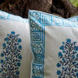 Cotton Cushion Cover Pacific Blue Floral Hand Block Print