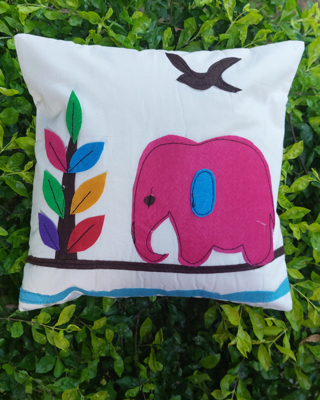 Khadi Cotton Cushion Cover Multicolor Elephant  Patchwork