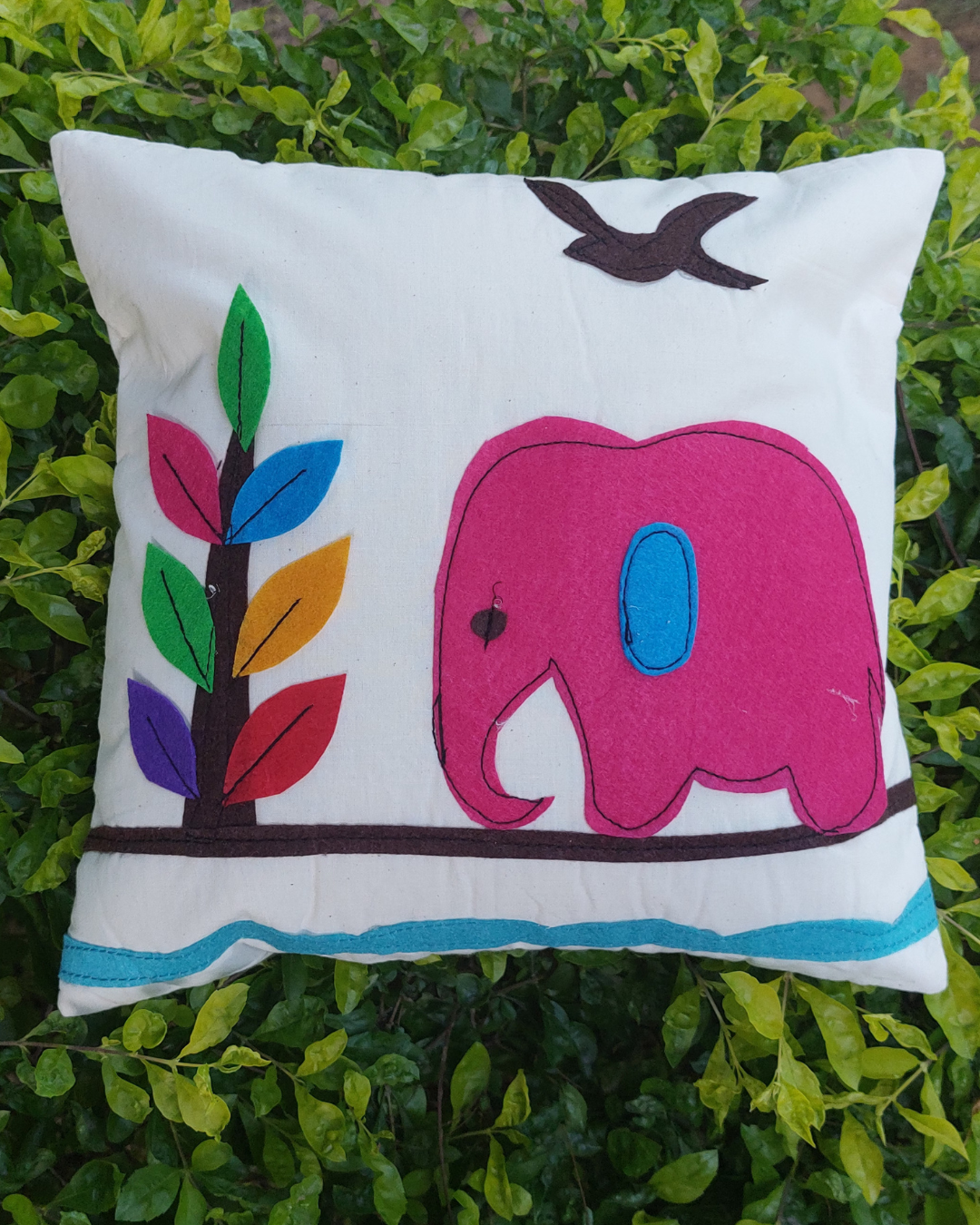 Khadi Cotton Cushion Cover Multicolor Elephant  Patchwork