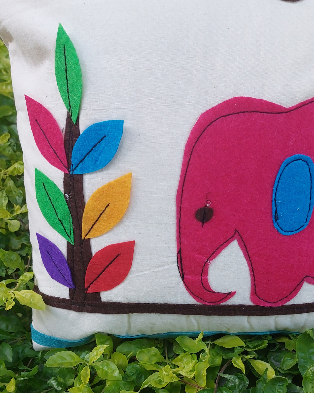 Khadi Cotton Cushion Cover Multicolor Elephant  Patchwork