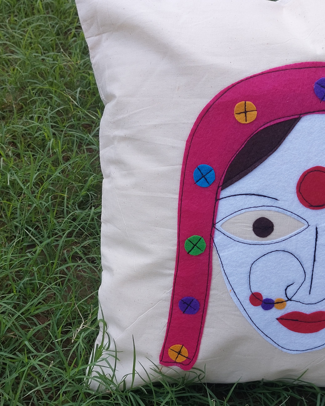 Khadi Cotton Cushion Cover Multicolor Woman Patchwork