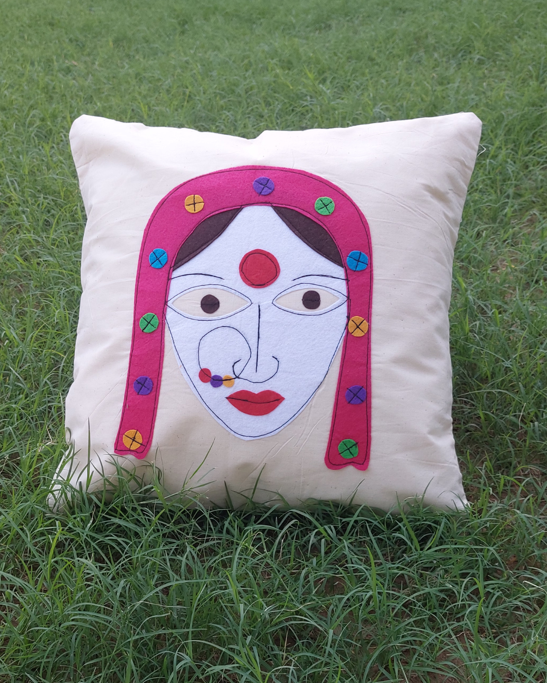 Khadi Cotton Cushion Cover Multicolor Woman Patchwork