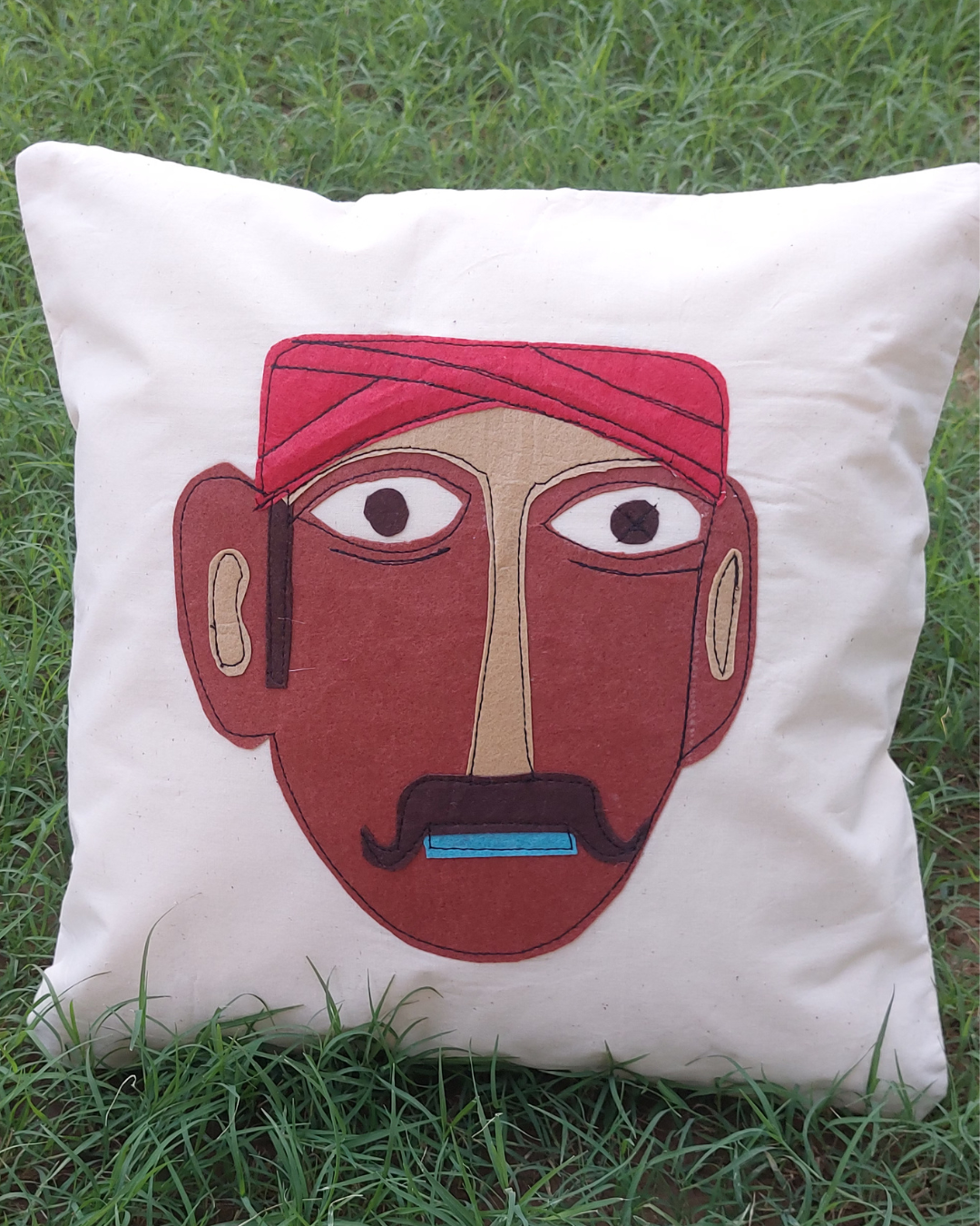 Khadi Cotton Cushion Cover Multicolor Man Patchwork
