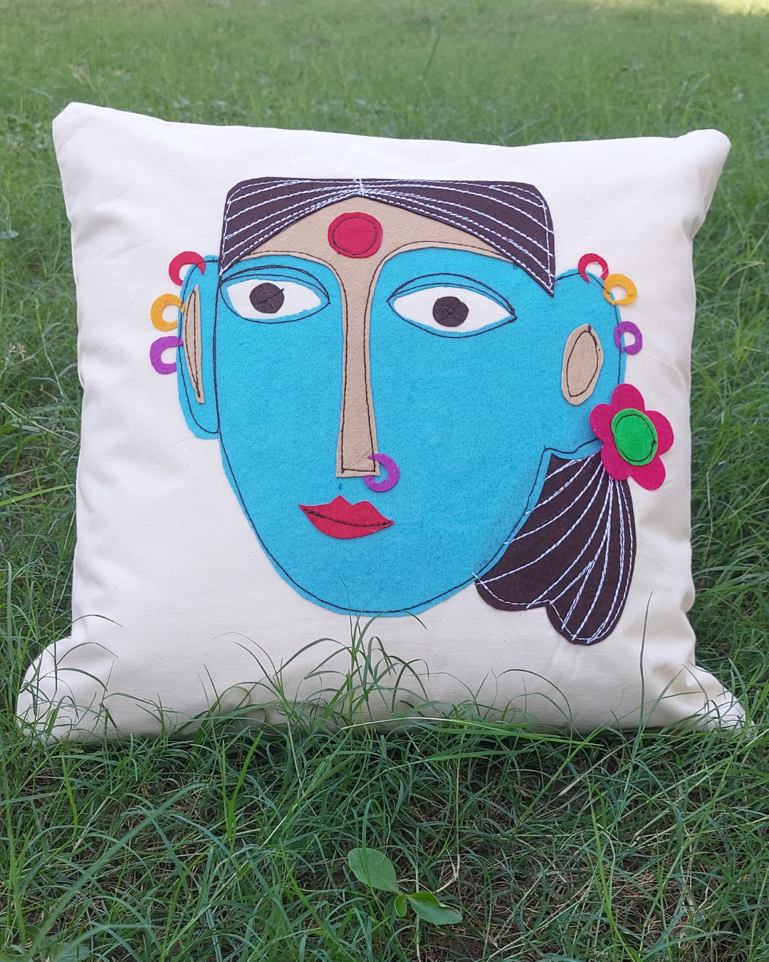Khadi Cotton Cushion Cover Multicolor Woman Patchwork