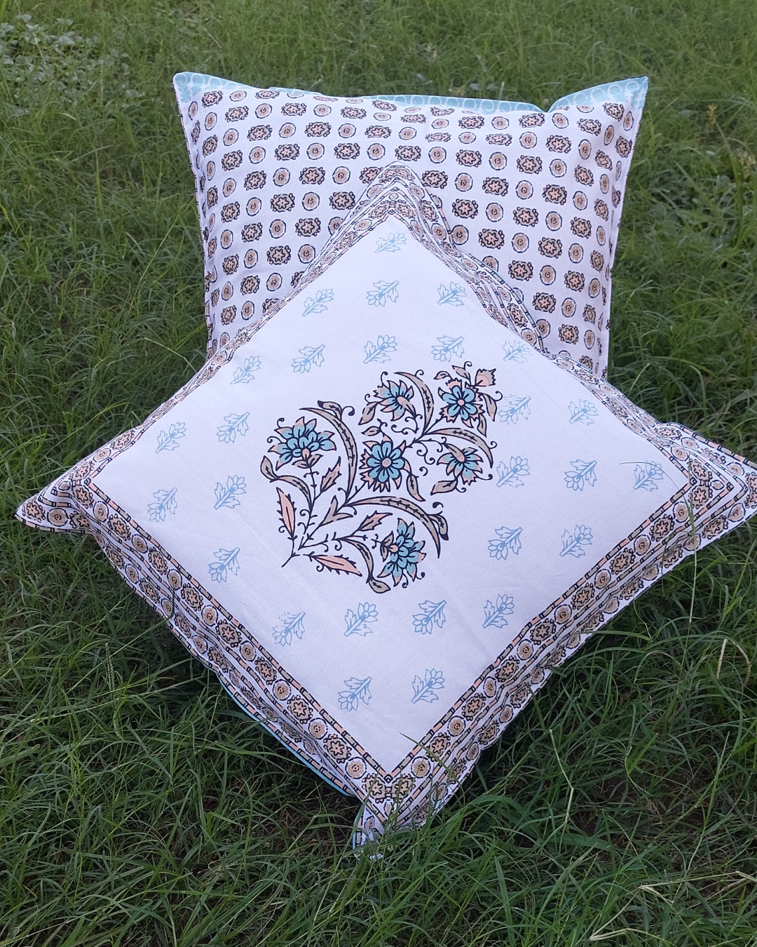 Cotton Cushion Cover Blue Floral Print