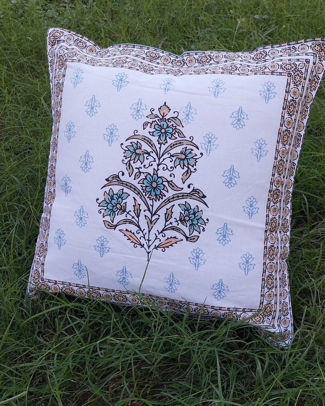 Cotton Cushion Cover Blue Floral Print