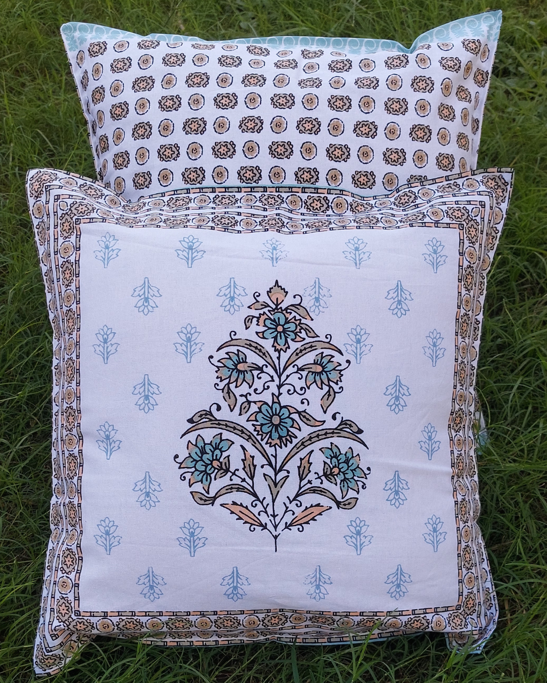 Cotton Cushion Cover Blue Floral Print