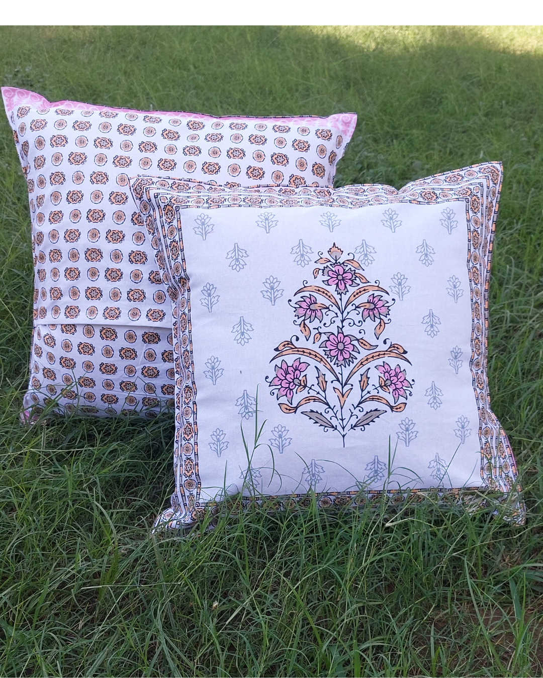 Cotton Cushion Cover Pink Floral Print