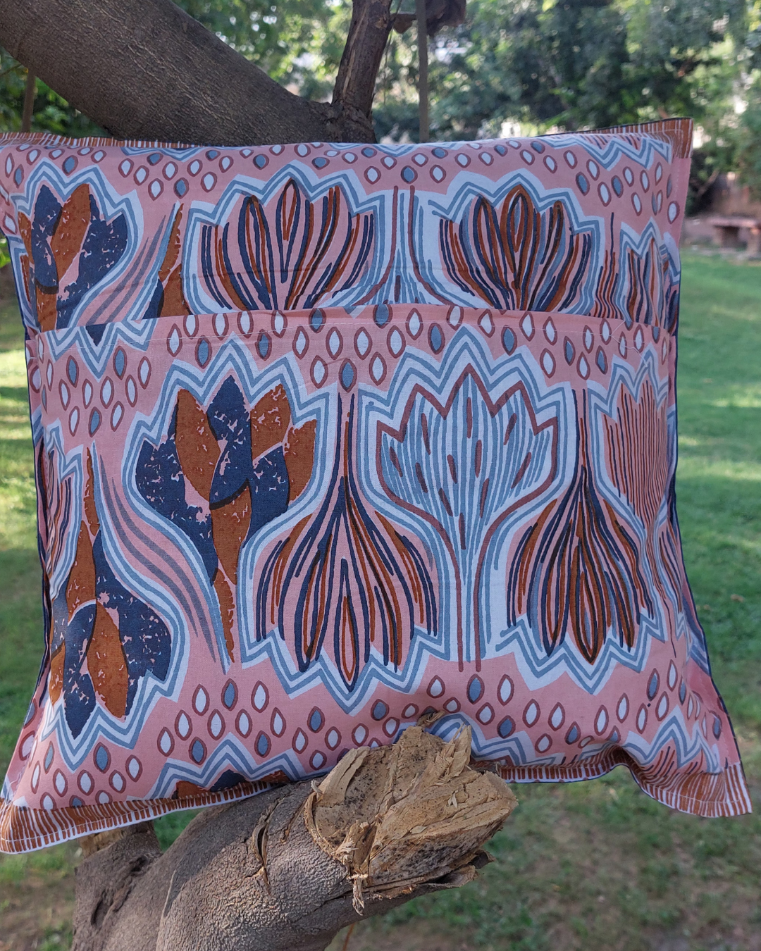 Cotton Cushion Cover Blue Lotus Floral Print