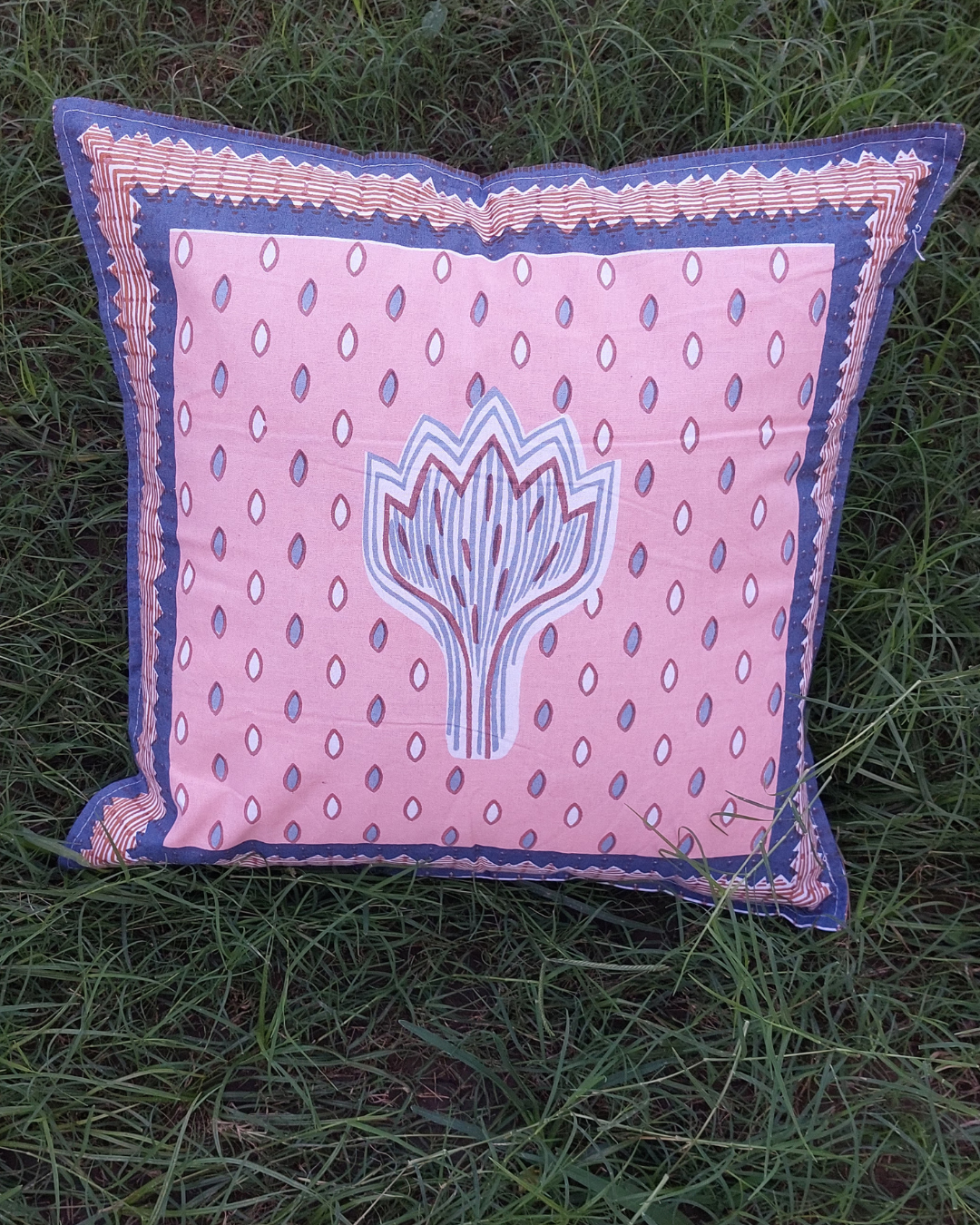 Cotton Cushion Cover Blue Lotus Floral Print