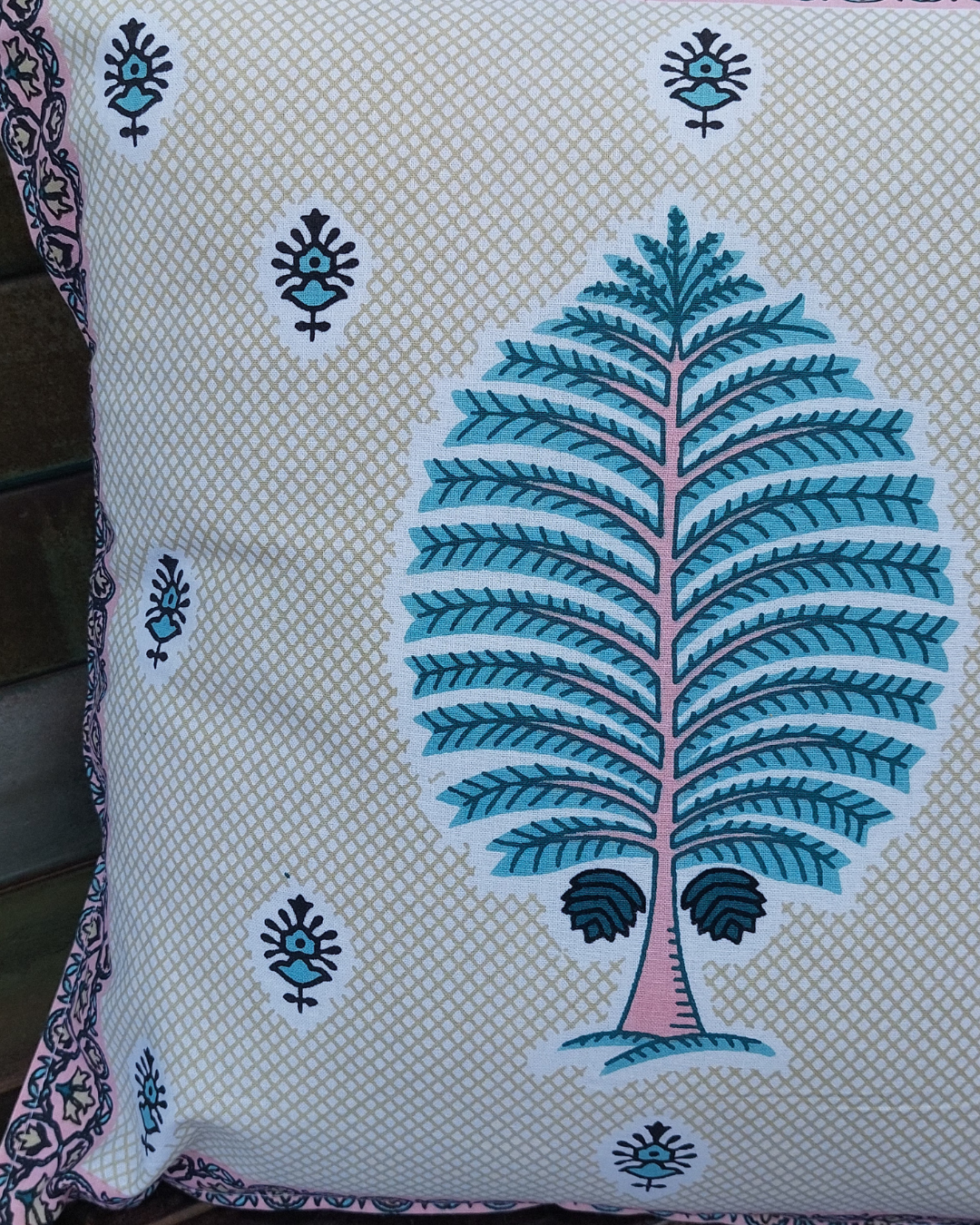 Cotton Cushion Cover Blue Floral Print