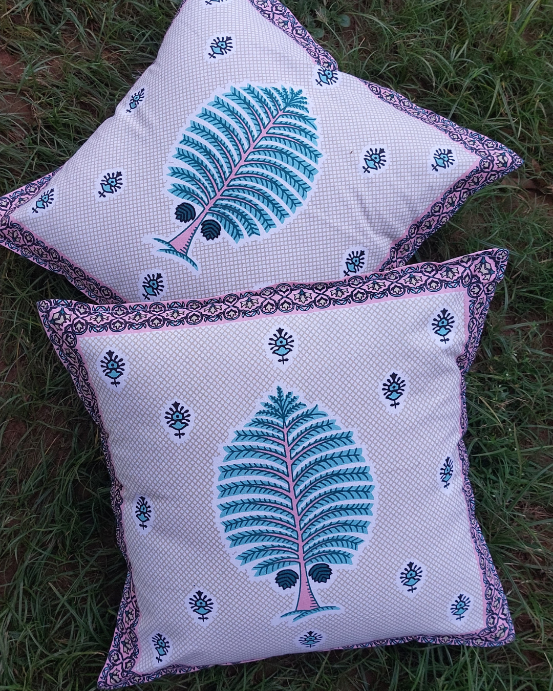 Cotton Cushion Cover Blue Floral Print