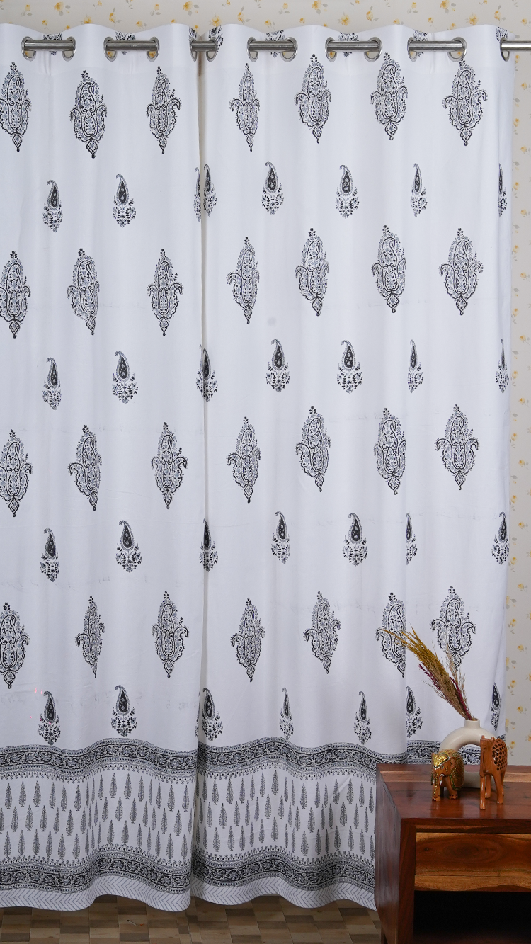 Cotton Curtain Pine Leaf Boota Block Print