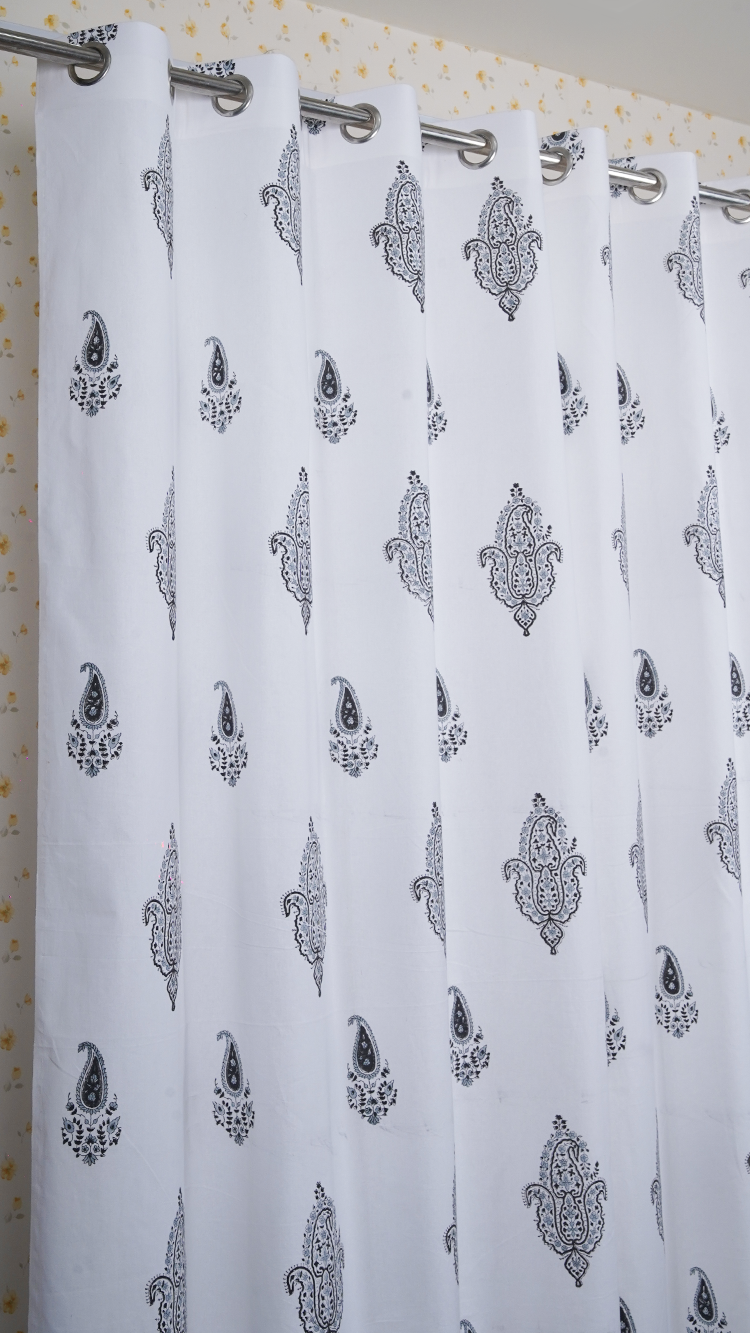 Cotton Curtain Pine Leaf Boota Block Print