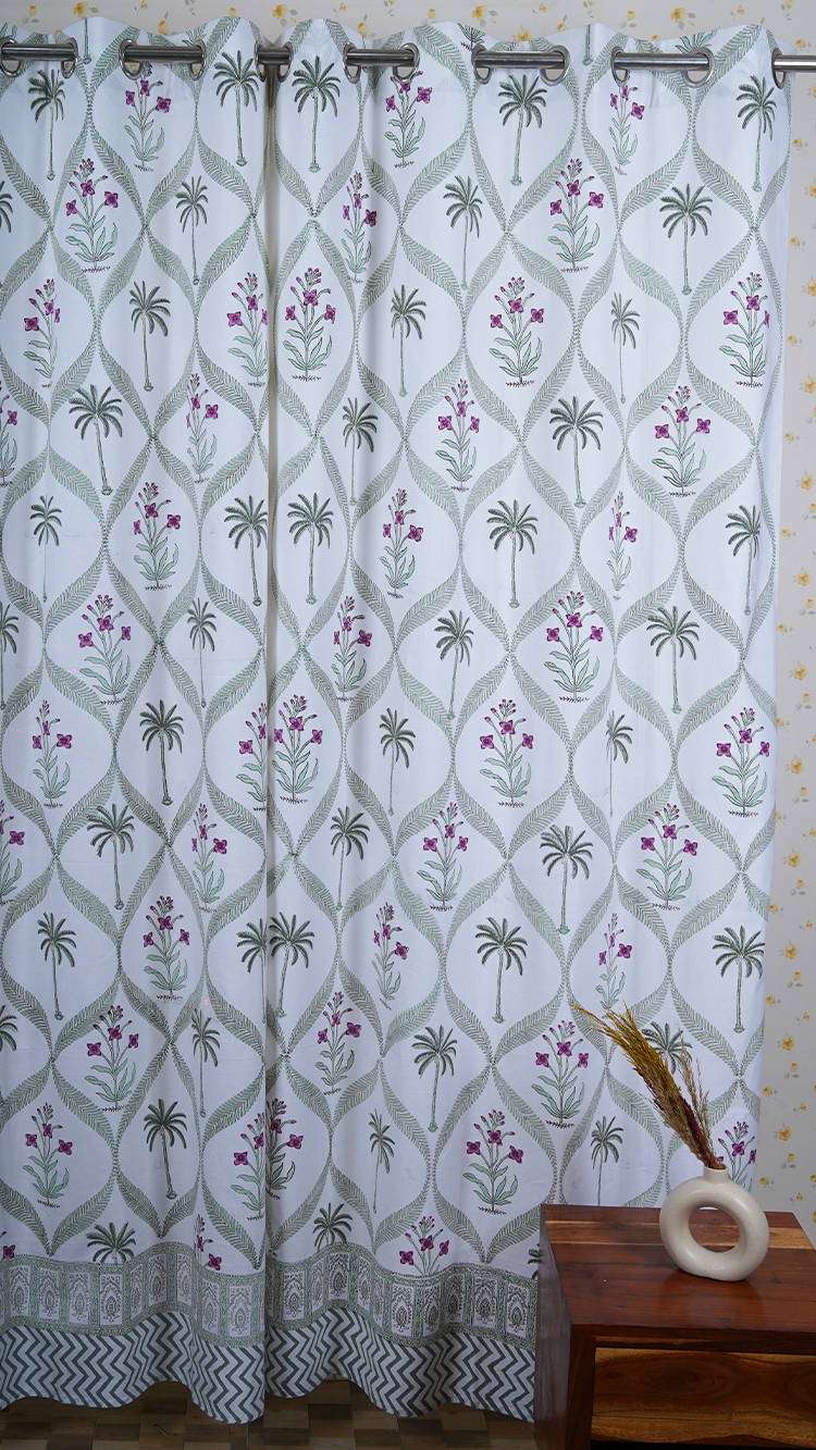 Cotton Curtain Cherry Blossoms Boota Block Print