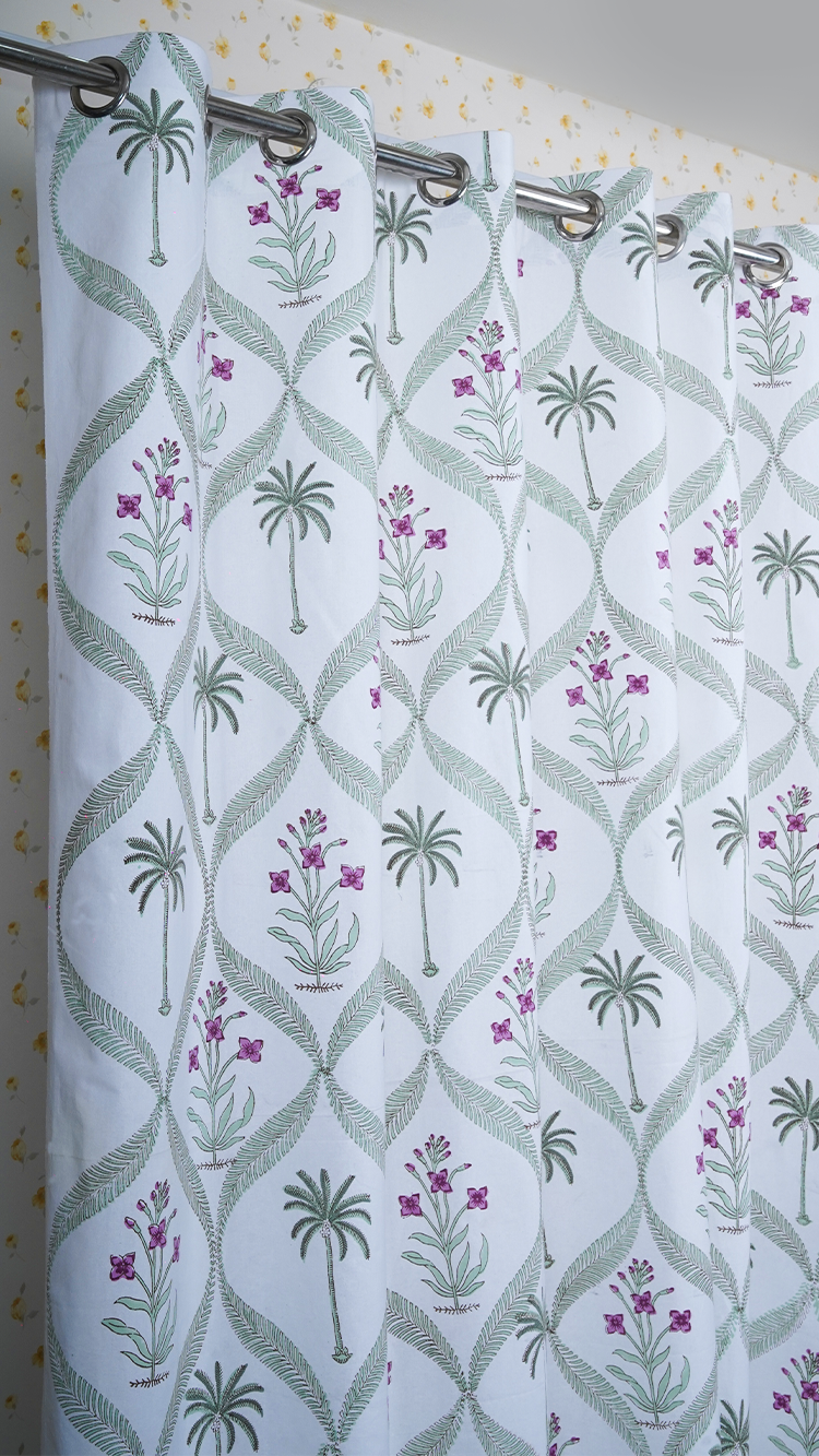 Cotton Curtain Cherry Blossoms Boota Block Print