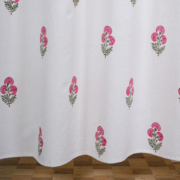 Drill Cotton Curtain Pink-Green Floral Block Print