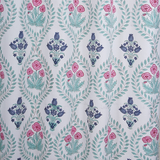 Drill Cotton Curtain Pink-Teal Green Floral Block Print