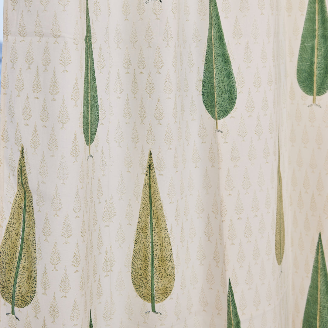 Drill Cotton Curtain Green Jade Pine Block Print