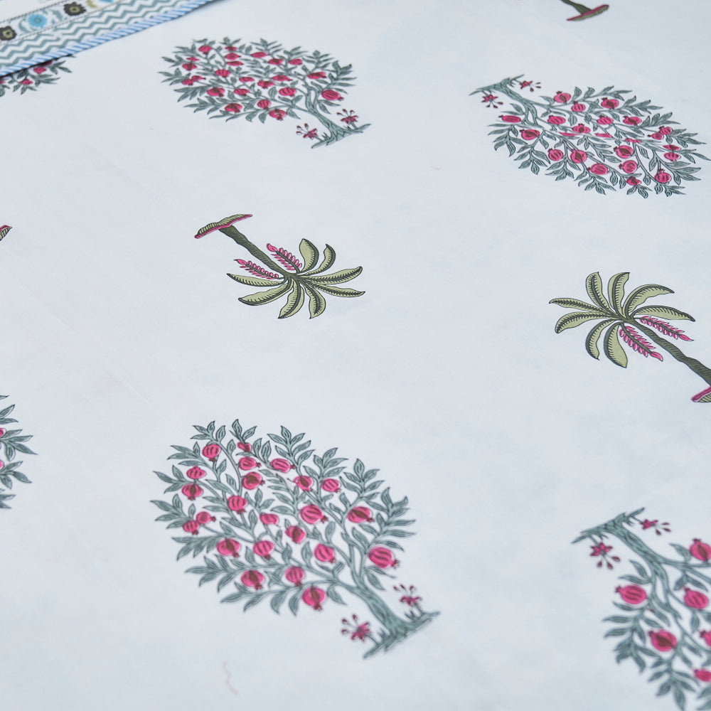 Fine Cotton Queen Size AC Quilt Dohar Red-Green Floral Print