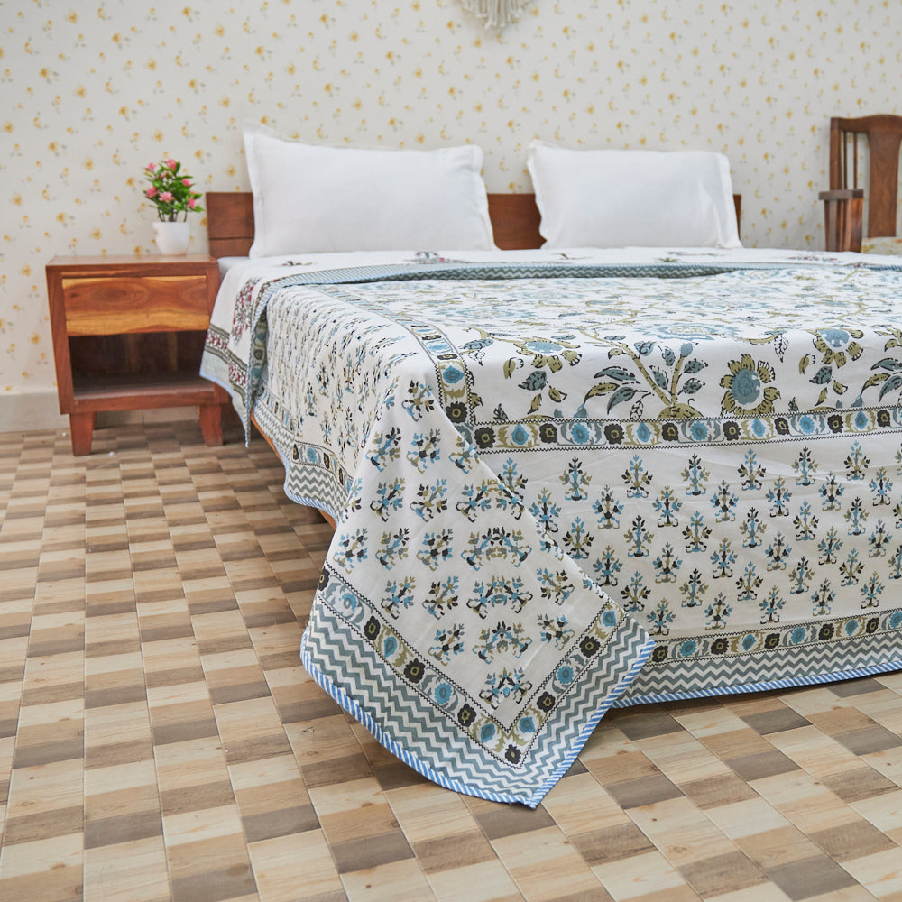 Fine Cotton Queen Size AC Quilt Dohar Red-Green Floral Print