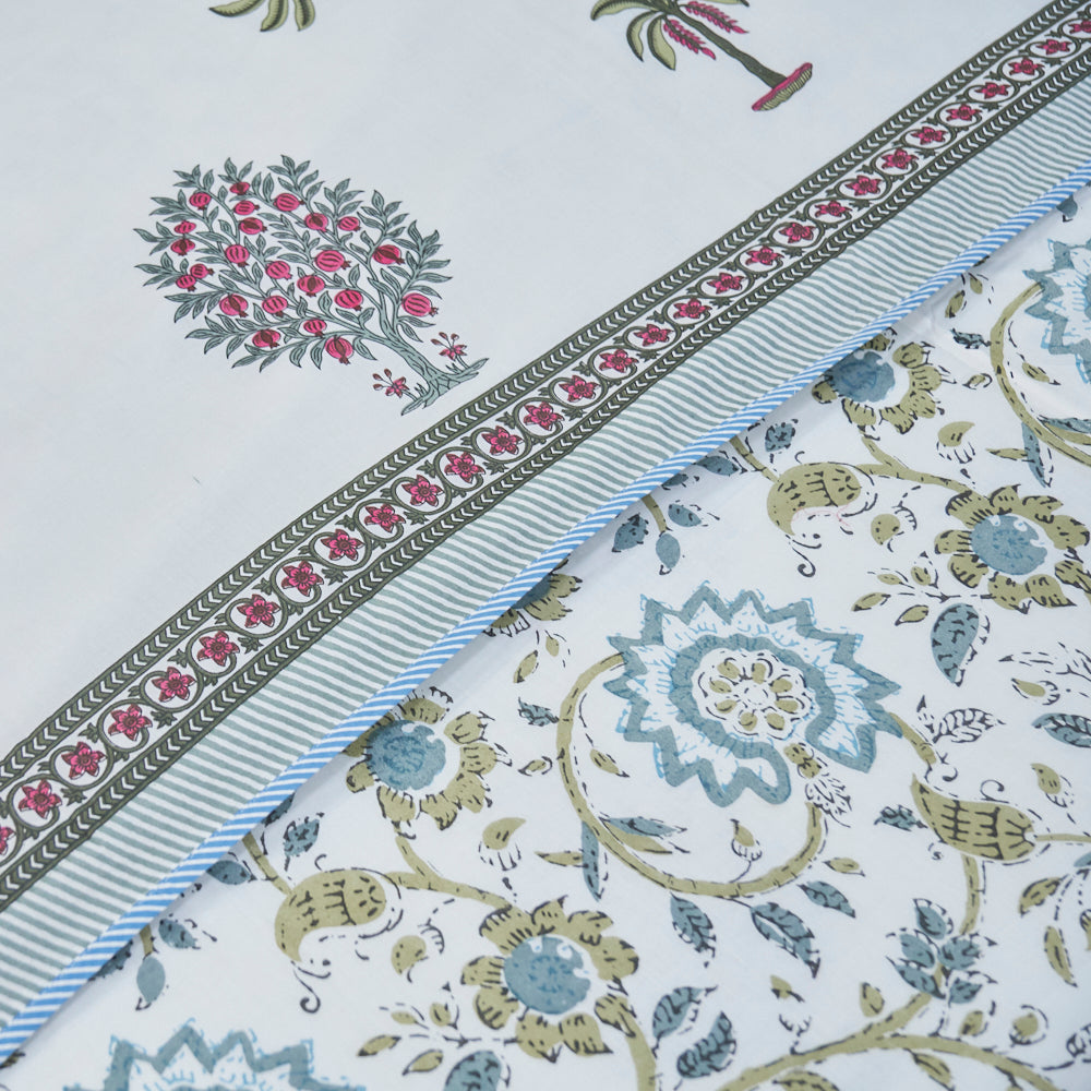 Fine Cotton Queen Size AC Quilt Dohar Red-Green Floral Print